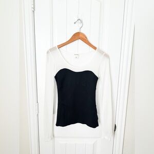 Club Monaco Bodice Blouse Long Sleeve Sheer Navy White Size Small
